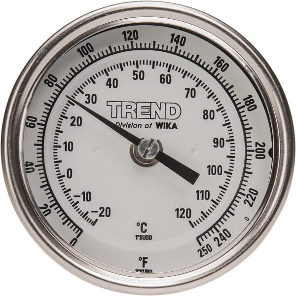 Wika - 6 Inch Long Stem, 3 Inch Dial Diameter, Stainless Steel, Back Connected Bi-Metal Thermometer - -20 to 120°C, 1% Accuracy - Exact Tooling