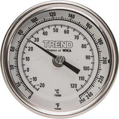 Wika - 6 Inch Long Stem, 3 Inch Dial Diameter, Stainless Steel, Back Connected Bi-Metal Thermometer - -20 to 120°C, 1% Accuracy - Exact Tooling