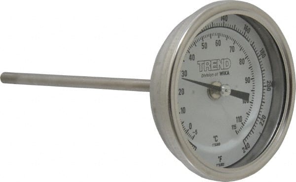 Wika - 6 Inch Long Stem, 3 Inch Dial Diameter, Stainless Steel, Back Connected Bi-Metal Thermometer - -5 to 115°C, 1% Accuracy - Exact Tooling