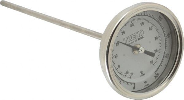 Wika - 9 Inch Long Stem, 3 Inch Dial Diameter, Stainless Steel, Back Connected Bi-Metal Thermometer - -15 to 90°C, 1% Accuracy - Exact Tooling