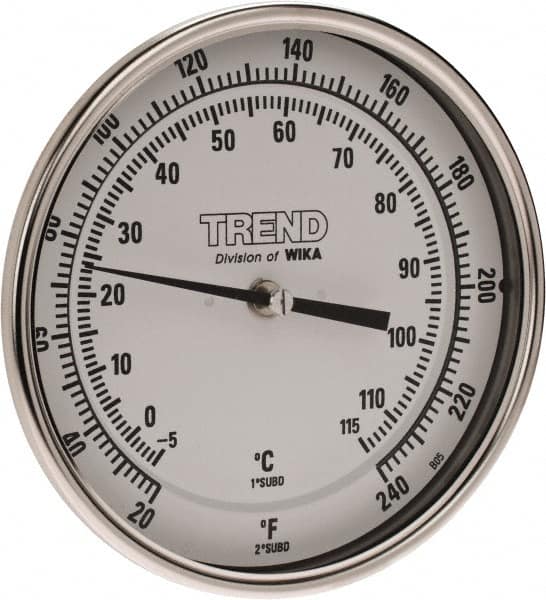 Wika - 2-1/2 Inch Long Stem, 5 Inch Dial Diameter, Stainless Steel, Back Connected Bi-Metal Thermometer - -5 to 115°C, 1% Accuracy - Exact Tooling