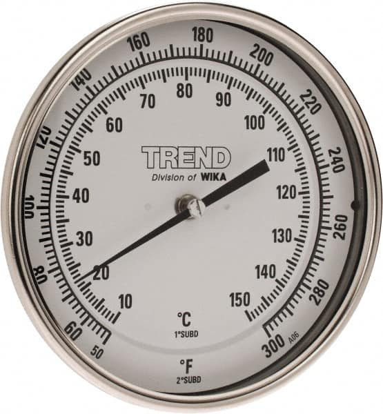Wika - 2-1/2 Inch Long Stem, 5 Inch Dial Diameter, Stainless Steel, Back Connected Bi-Metal Thermometer - 10 to 150°C, 1% Accuracy - Exact Tooling