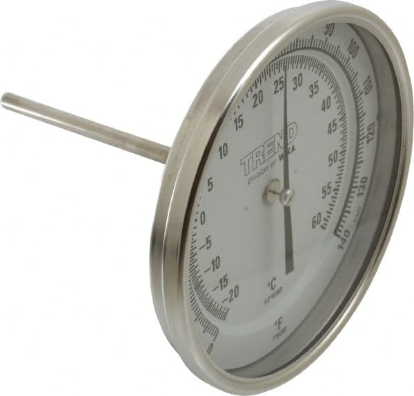 Wika - 4 Inch Long Stem, 5 Inch Dial Diameter, Stainless Steel, Back Connected Bi-Metal Thermometer - -20 to 60°C, 1% Accuracy - Exact Tooling