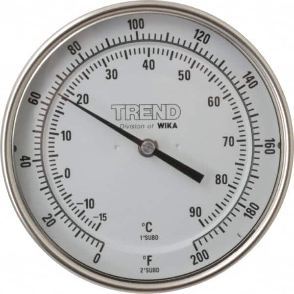 Wika - 4 Inch Long Stem, 5 Inch Dial Diameter, Stainless Steel, Back Connected Bi-Metal Thermometer - -15 to 90°C, 1% Accuracy - Exact Tooling