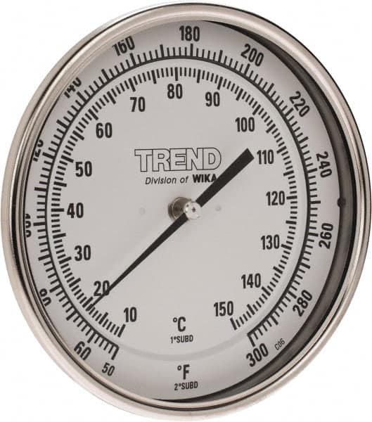 Wika - 6 Inch Long Stem, 5 Inch Dial Diameter, Stainless Steel, Back Connected Bi-Metal Thermometer - 10 to 150°C, 1% Accuracy - Exact Tooling