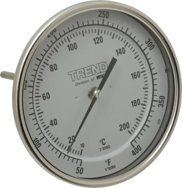 Wika - 6 Inch Long Stem, 5 Inch Dial Diameter, Stainless Steel, Back Connected Bi-Metal Thermometer - 10 to 200°C, 1% Accuracy - Exact Tooling