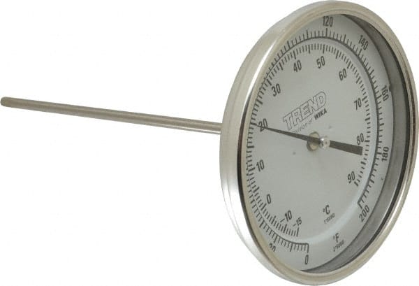 Wika - 9 Inch Long Stem, 5 Inch Dial Diameter, Stainless Steel, Back Connected Bi-Metal Thermometer - -15 to 90°C, 1% Accuracy - Exact Tooling