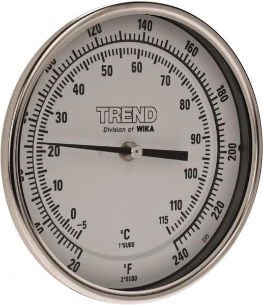 Wika - 9 Inch Long Stem, 5 Inch Dial Diameter, Stainless Steel, Back Connected Bi-Metal Thermometer - -5 to 115°C, 1% Accuracy - Exact Tooling