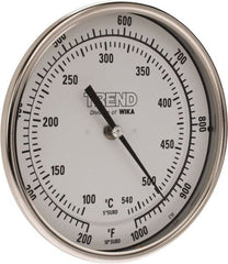 Wika - 9 Inch Long Stem, 5 Inch Dial Diameter, Stainless Steel, Back Connected Bi-Metal Thermometer - 100 to 540°C, 1% Accuracy - Exact Tooling
