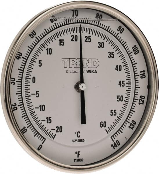 Wika - 4 Inch Long Stem, 5 Inch Dial Diameter, Stainless Steel, Back Connected Bi-Metal Thermometer - -20 to 60°C, 1% Accuracy - Exact Tooling