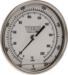 Wika - 4 Inch Long Stem, 5 Inch Dial Diameter, Stainless Steel, Back Connected Bi-Metal Thermometer - 10 to 200°C, 1% Accuracy - Exact Tooling