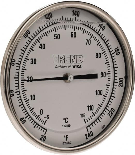 Wika - 6 Inch Long Stem, 5 Inch Dial Diameter, Stainless Steel, Back Connected Bi-Metal Thermometer - -5 to 115°C, 1% Accuracy - Exact Tooling