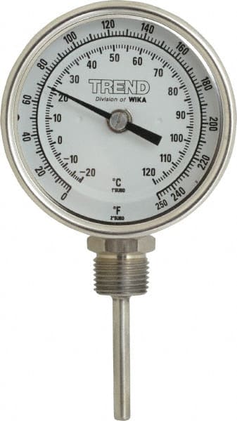 Wika - 2-1/2 Inch Long Stem, 3 Inch Dial Diameter, Stainless Steel, Bottom Connected Bi-Metal Thermometer - -20 to 120°C, 1% Accuracy - Exact Tooling