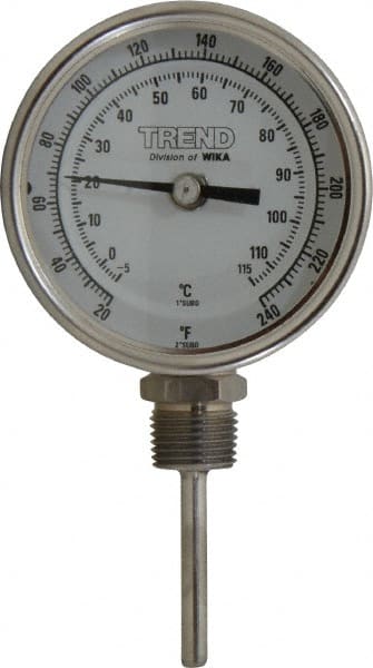 Wika - 2-1/2 Inch Long Stem, 3 Inch Dial Diameter, Stainless Steel, Bottom Connected Bi-Metal Thermometer - -5 to 115°C, 1% Accuracy - Exact Tooling