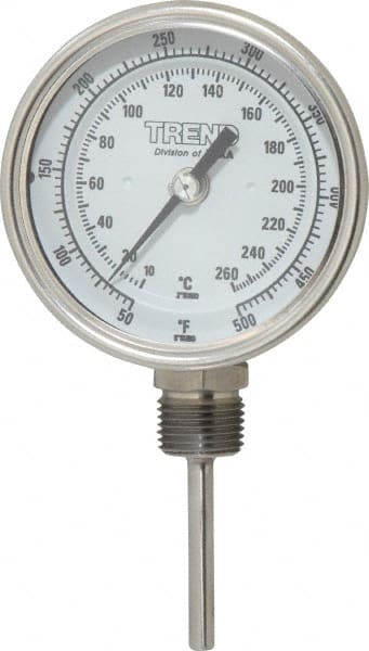 Wika - 2-1/2 Inch Long Stem, 3 Inch Dial Diameter, Stainless Steel, Bottom Connected Bi-Metal Thermometer - 10 to 260°C, 1% Accuracy - Exact Tooling