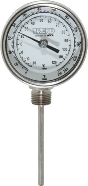 Wika - 4 Inch Long Stem, 3 Inch Dial Diameter, Stainless Steel, Bottom Connected Bi-Metal Thermometer - -20 to 120°C, 1% Accuracy - Exact Tooling