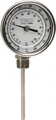 Wika - 4 Inch Long Stem, 3 Inch Dial Diameter, Stainless Steel, Bottom Connected Bi-Metal Thermometer - -5 to 115°C, 1% Accuracy - Exact Tooling