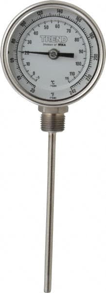 Wika - 6 Inch Long Stem, 3 Inch Dial Diameter, Stainless Steel, Bottom Connected Bi-Metal Thermometer - -5 to 115°C, 1% Accuracy - Exact Tooling
