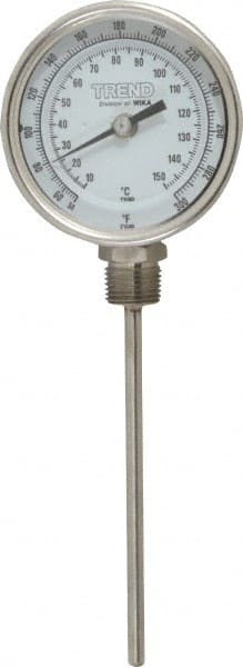 Wika - 6 Inch Long Stem, 3 Inch Dial Diameter, Stainless Steel, Bottom Connected Bi-Metal Thermometer - 10 to 150°C, 1% Accuracy - Exact Tooling