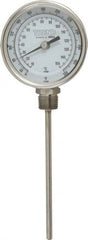 Wika - 6 Inch Long Stem, 3 Inch Dial Diameter, Stainless Steel, Bottom Connected Bi-Metal Thermometer - 10 to 150°C, 1% Accuracy - Exact Tooling