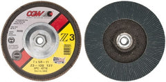 Camel Grinding Wheels - 120 Grit, 7" Disc Diam, 5/8-11 Center Hole, Type 27 Zirconia Alumina Flap Disc - 8,600 Max RPM, Poly Cotton Backing, Arbor Attaching System, Coated - Exact Tooling
