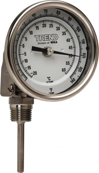 Wika - 2-1/2 Inch Long Stem, 3 Inch Dial Diameter, Stainless Steel, Adjustable Angle Bi-Metal Thermometer - -20 to 60°C, 1% Accuracy - Exact Tooling