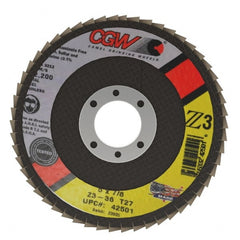 Camel Grinding Wheels - 36 Grit, 5" Disc Diam, 7/8" Center Hole, Type 27 Zirconia Alumina Flap Disc - 12,200 Max RPM, Poly Cotton Backing, Arbor Attaching System, Coated - Exact Tooling
