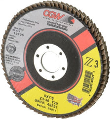 Camel Grinding Wheels - 36 Grit, 5" Disc Diam, 7/8" Center Hole, Type 29 Zirconia Alumina Flap Disc - 12,200 Max RPM, Poly Cotton Backing, Arbor Attaching System, Coated - Exact Tooling