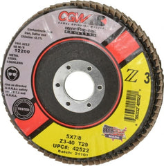 Camel Grinding Wheels - 40 Grit, 5" Disc Diam, 7/8" Center Hole, Type 29 Zirconia Alumina Flap Disc - 12,200 Max RPM, Poly Cotton Backing, Arbor Attaching System, Coated - Exact Tooling