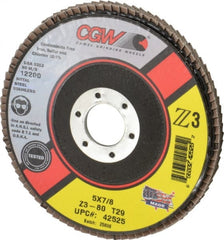 Camel Grinding Wheels - 80 Grit, 5" Disc Diam, 7/8" Center Hole, Type 29 Zirconia Alumina Flap Disc - 12,200 Max RPM, Poly Cotton Backing, Arbor Attaching System, Coated - Exact Tooling