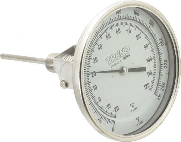 Wika - 4 Inch Long Stem, 5 Inch Dial Diameter, Stainless Steel, Adjustable Angle Bi-Metal Thermometer - -20 to 120°C, 1% Accuracy - Exact Tooling