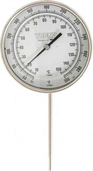 Wika - 6 Inch Long Stem, 5 Inch Dial Diameter, Stainless Steel, Adjustable Angle Bi-Metal Thermometer - 10 to 150°C, 1% Accuracy - Exact Tooling