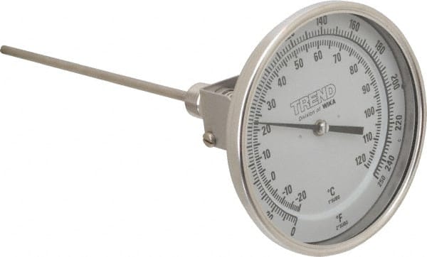 Wika - 9 Inch Long Stem, 5 Inch Dial Diameter, Stainless Steel, Adjustable Angle Bi-Metal Thermometer - -20 to 120°C, 1% Accuracy - Exact Tooling