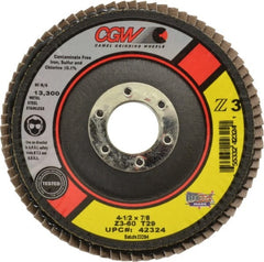 Camel Grinding Wheels - 60 Grit, 4-1/2" Disc Diam, 7/8" Center Hole, Type 29 Zirconia Alumina Flap Disc - 13,300 Max RPM, Poly Cotton Backing, Arbor Attaching System, Coated - Exact Tooling