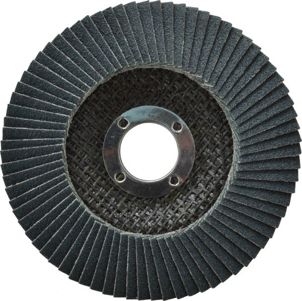 Camel Grinding Wheels - 80 Grit, 4-1/2" Disc Diam, 7/8" Center Hole, Type 29 Zirconia Alumina Flap Disc - 13,300 Max RPM, Poly Cotton Backing, Arbor Attaching System, Coated - Exact Tooling