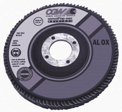 Camel Grinding Wheels - 40 Grit, 4" Disc Diam, 7/8" Center Hole, Type 27 Aluminum Oxide Flap Disc - 15,300 Max RPM, Polyester Backing, Arbor Attaching System, Coated - Exact Tooling