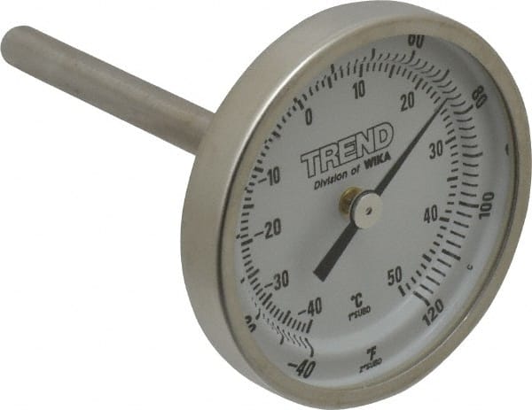 Wika - 2-1/2 Inch Long Stem, 2 Inch Dial Diameter, Stainless Steel, Back Connected Bi-Metal Thermometer - -40 to 50°C, 1% Accuracy - Exact Tooling