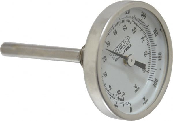 Wika - 2-1/2 Inch Long Stem, 2 Inch Dial Diameter, Stainless Steel, Back Connected Bi-Metal Thermometer - -15 to 90°C, 1% Accuracy - Exact Tooling