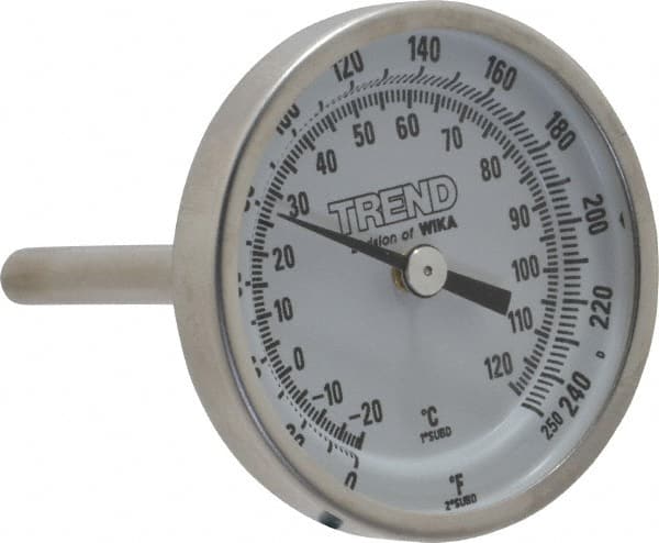 Wika - 2-1/2 Inch Long Stem, 2 Inch Dial Diameter, Stainless Steel, Back Connected Bi-Metal Thermometer - -20 to 120°C, 1% Accuracy - Exact Tooling