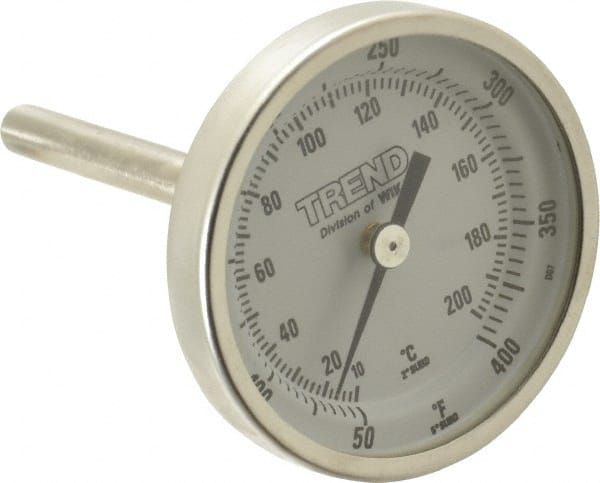 Wika - 2-1/2 Inch Long Stem, 2 Inch Dial Diameter, Stainless Steel, Back Connected Bi-Metal Thermometer - 10 to 200°C, 1% Accuracy - Exact Tooling