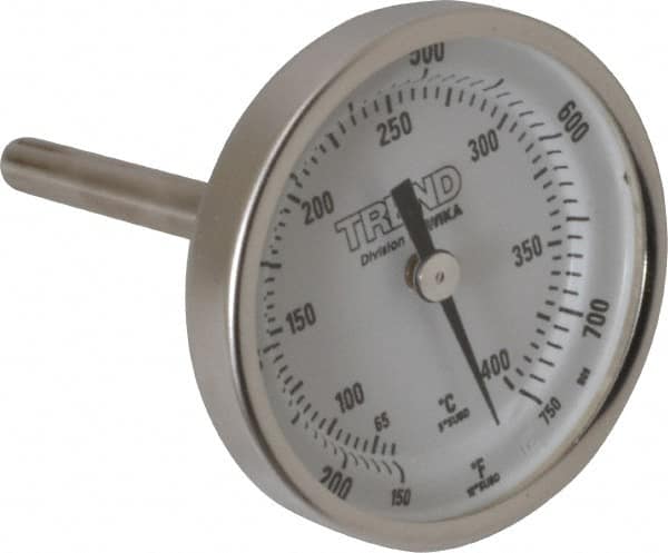 Wika - 2-1/2 Inch Long Stem, 2 Inch Dial Diameter, Stainless Steel, Back Connected Bi-Metal Thermometer - 65 to 400°C, 1% Accuracy - Exact Tooling