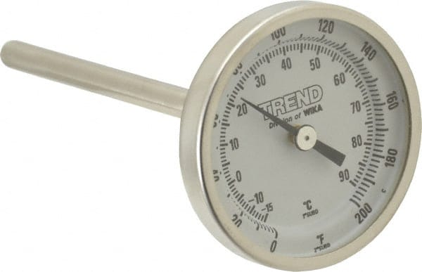Wika - 4 Inch Long Stem, 2 Inch Dial Diameter, Stainless Steel, Back Connected Bi-Metal Thermometer - -15 to 90°C, 1% Accuracy - Exact Tooling