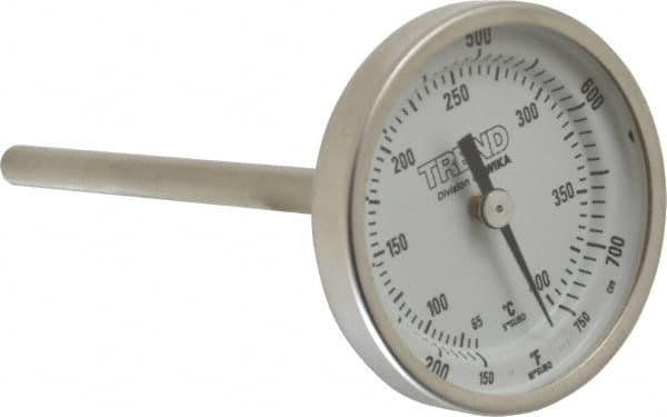 Wika - 4 Inch Long Stem, 2 Inch Dial Diameter, Stainless Steel, Back Connected Bi-Metal Thermometer - 65 to 400°C, 1% Accuracy - Exact Tooling