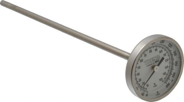 Wika - 9 Inch Long Stem, 2 Inch Dial Diameter, Stainless Steel, Back Connected Bi-Metal Thermometer - 10 to 150°C, 1% Accuracy - Exact Tooling