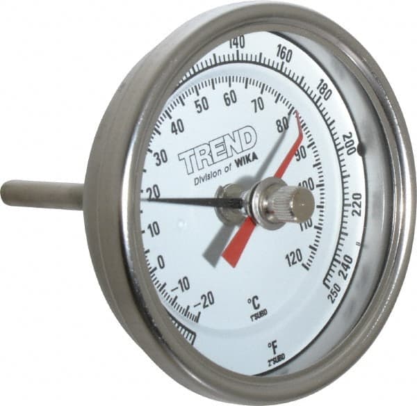 Wika - 2-1/2 Inch Long Stem, 3 Inch Dial Diameter, Stainless Steel, Back Connected Bi-Metal Thermometer - -20 to 120°C, 1% Accuracy - Exact Tooling