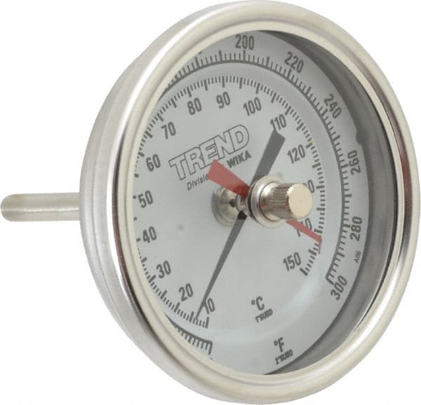 Wika - 2-1/2 Inch Long Stem, 3 Inch Dial Diameter, Stainless Steel, Back Connected Bi-Metal Thermometer - 10 to 150°C, 1% Accuracy - Exact Tooling