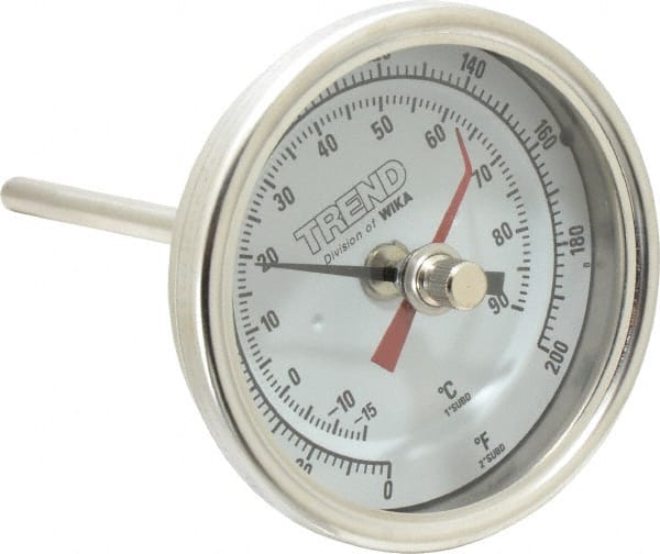 Wika - 4 Inch Long Stem, 3 Inch Dial Diameter, Stainless Steel, Back Connected Bi-Metal Thermometer - -15 to 90°C, 1% Accuracy - Exact Tooling