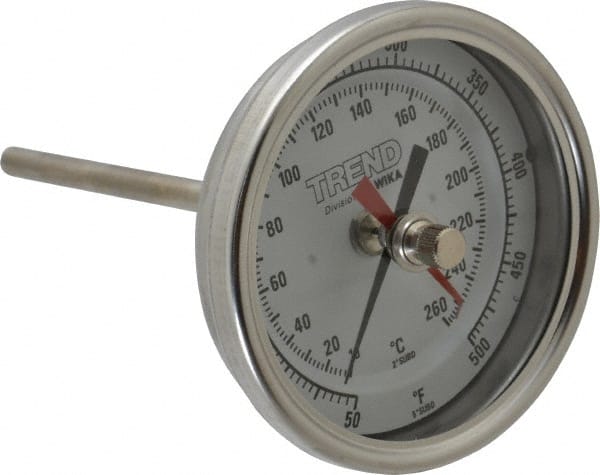 Wika - 4 Inch Long Stem, 3 Inch Dial Diameter, Stainless Steel, Back Connected Bi-Metal Thermometer - 10 to 260°C, 1% Accuracy - Exact Tooling