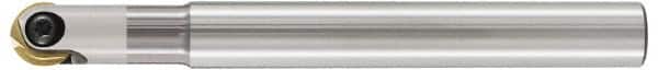 LMT - 3/8" Cut Diam, 1.97" Max Depth of Cut, 3/8" Shank Diam, 5.91" OAL, Indexable Ball Nose End Mill - 1.97" Head Length, Straight Shank, EBG-R-NC Toolholder, WPB 0375, WPR 0375 Insert - Exact Tooling