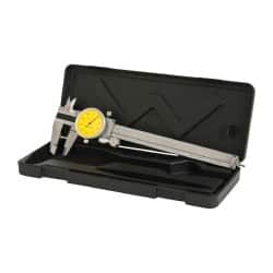 Value Collection - 0" to 6" Range, 0.001" Graduation, 0.1" per Revolution, Dial Caliper - Yellow Face, 1.57" Jaw Length - Exact Tooling